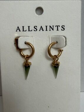 AllSaints Pierced Gold Hoops with Olive Green Spike Hang